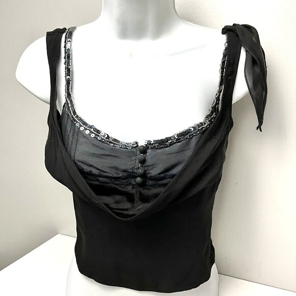 Miu Miu Black Silk Blend Sequin Trim Corset Top Size IT 40 Made in Italy